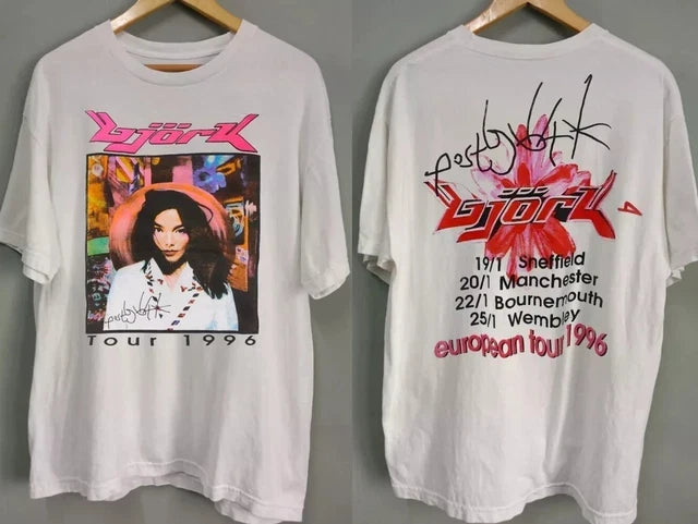 Bjork Tour 1996 White Short Sleeve 2 Side T-shirt