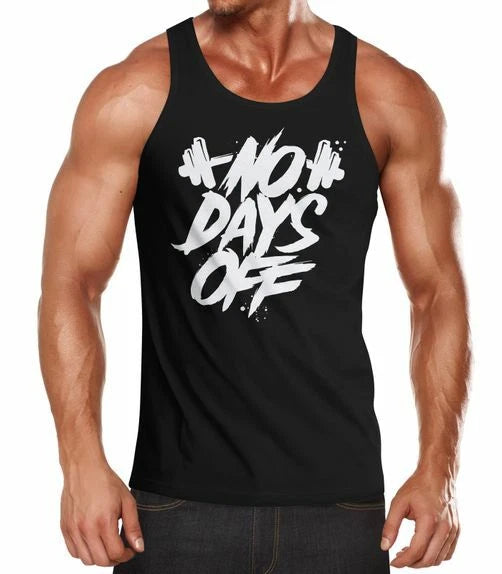 Mens Tank Top Sports Theme Saying No Days Off Dumbbell Training Gym Fitness