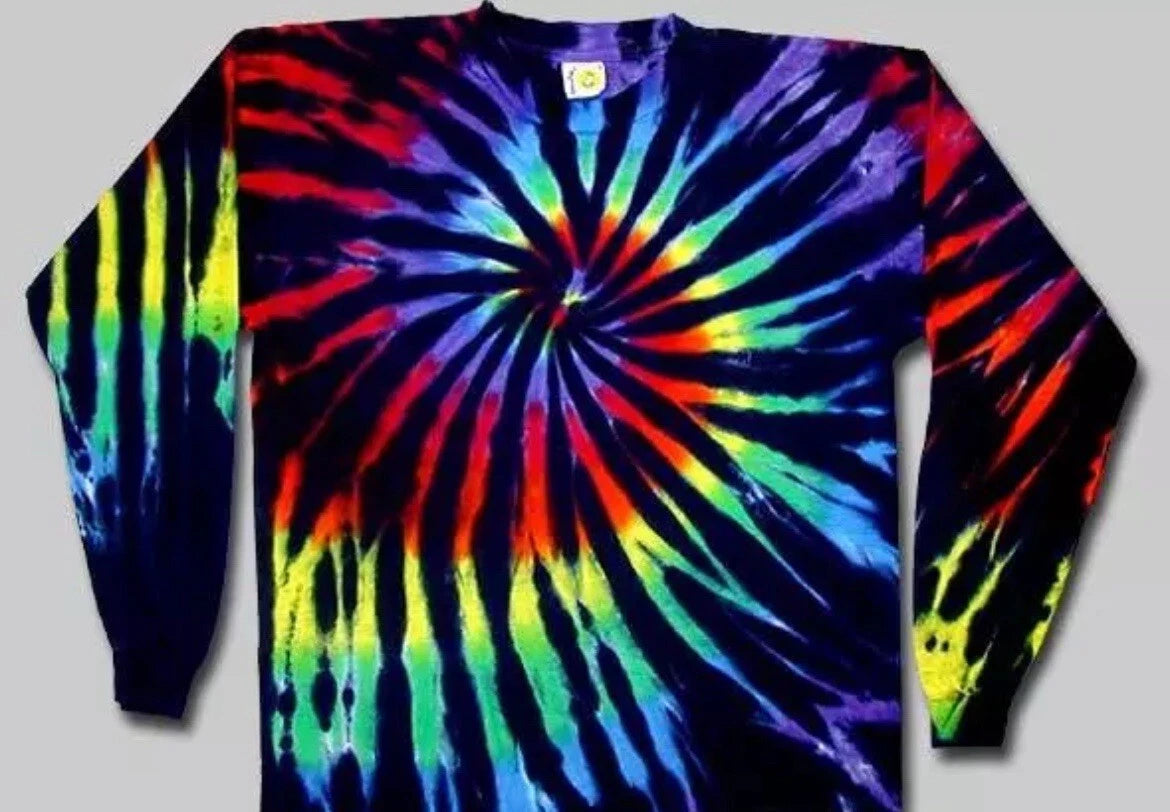 2XL Black Rainbow Long Sleeve Tie Dye Shirt - Long sleeve tie dye shirt 2XL