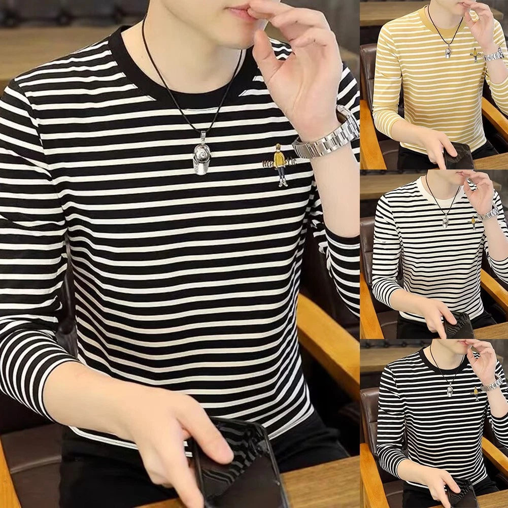 Korean Stripe Tee Casual Daily Wear Korean Style Striped Pattern Round Neckline