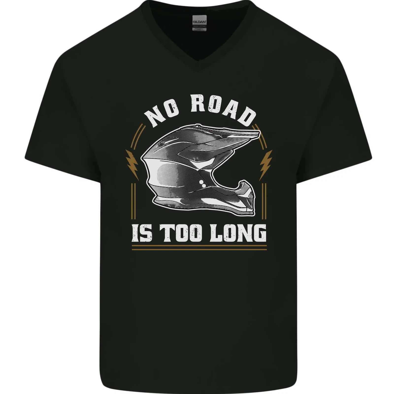 No Road Too Long Motocross MotoX Dirt Bike Mens V-Neck Cotton T-Shirt