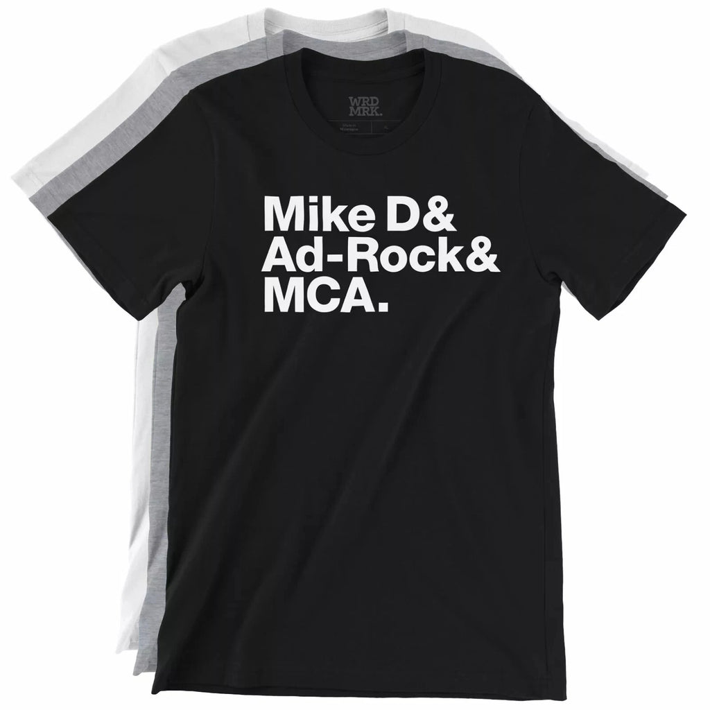 Mike D & Ad-Rock & MCA T-Shirt - Beastie Boys Names List - Ampersand - WRDMRK