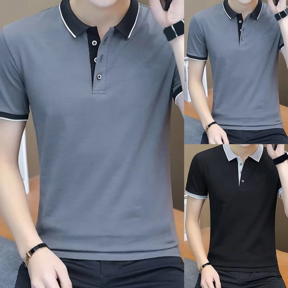Men's Elasticity Enhanced Short Sleeve T-Shirt Slim Fit Turn Down Collar