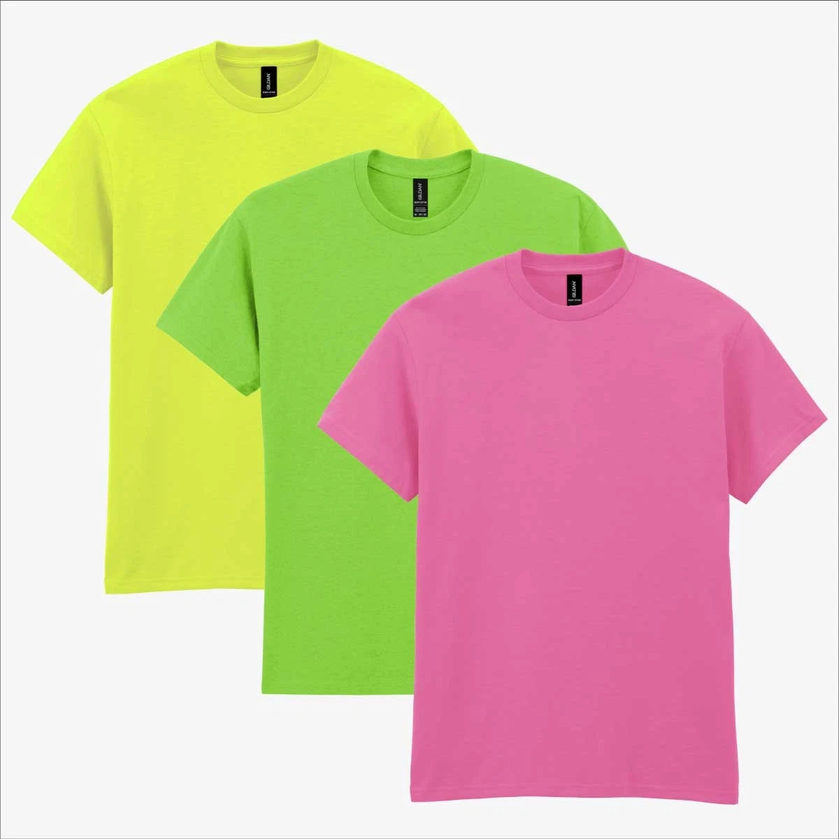 Gildan Heavy Cotton T-Shirt 3 Pack | Mens Dopamine Pop Bright Neon Colours