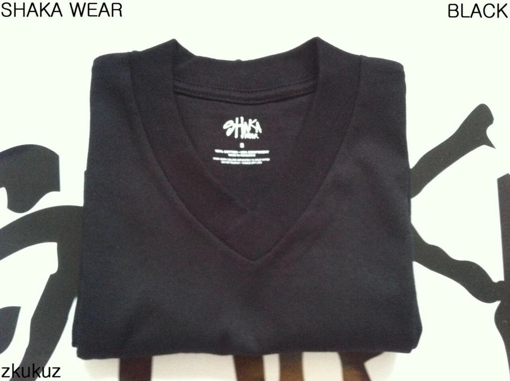 3 NEW SHAKA WEAR PLAIN SHORT SLEEVE V-NECK T-SHIRT BLACK BLANK S-3XL 3PC