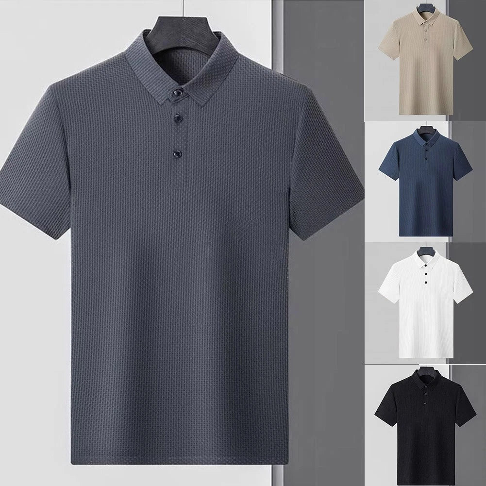 Men's Short Sleeve Lapel Top Ice Silk Feel Fabric for Daily and Vacation Wear