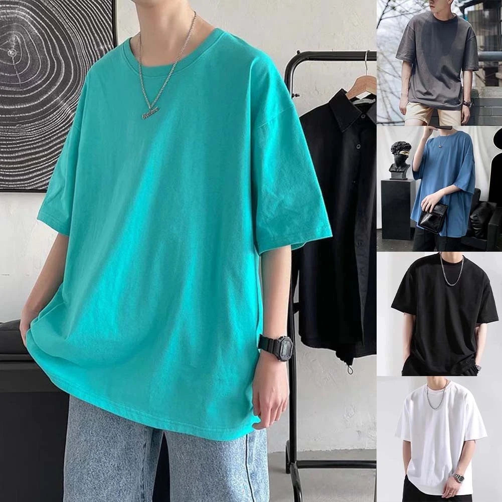 For Daily Wear Men's Oversized Tee Solid Color Shirt Casual Wear Stretch Fabric