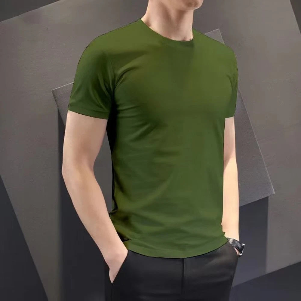 Stylish Round Neck Bottoming Tee for Men Solid Color Casual and Trendy