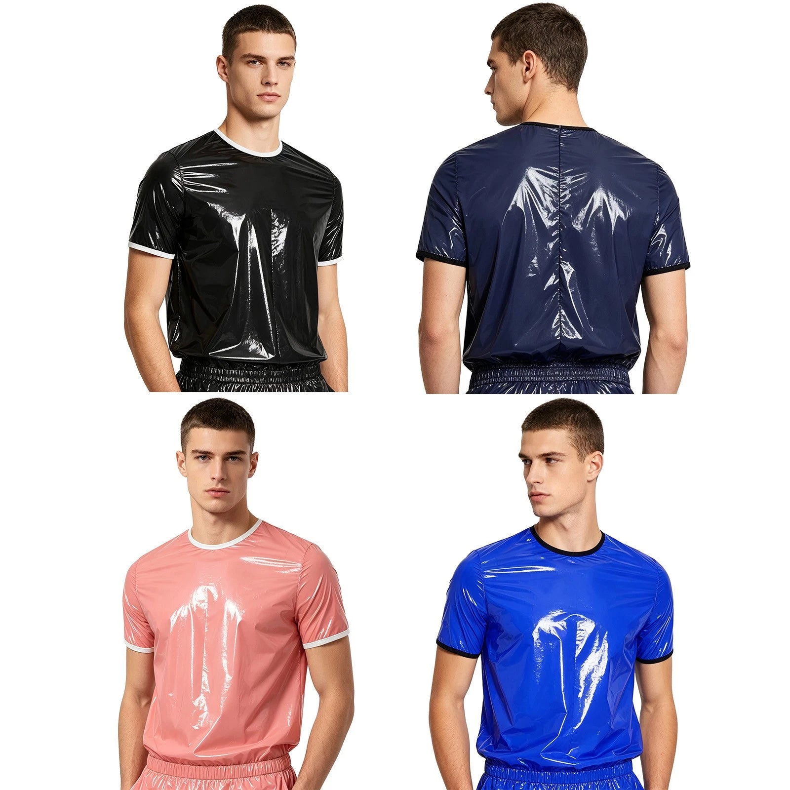 Men Top Classic Tops Modern T-shirt Round Neck Trim Comfortable Contrasting