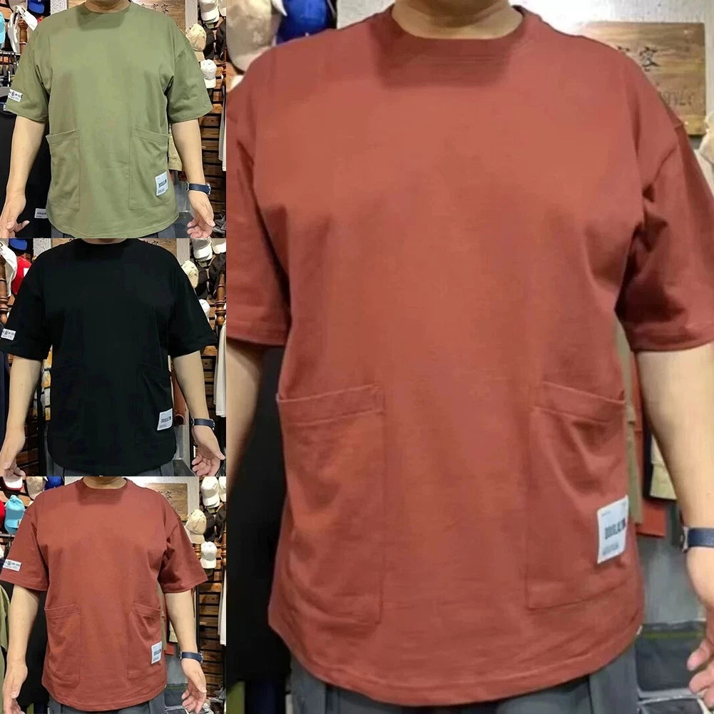 Mens Summer Solid Color Short Sleeve T Shirts with Stylish Pocket Design