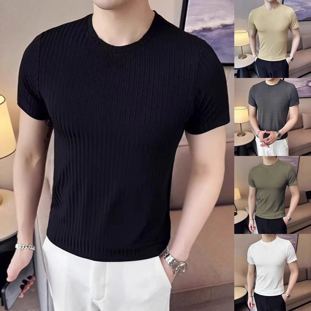 Lightweight Slim Fit T-Shirt Slim Fit Ribbed Stretchy 96%Polyester+4%Spandex