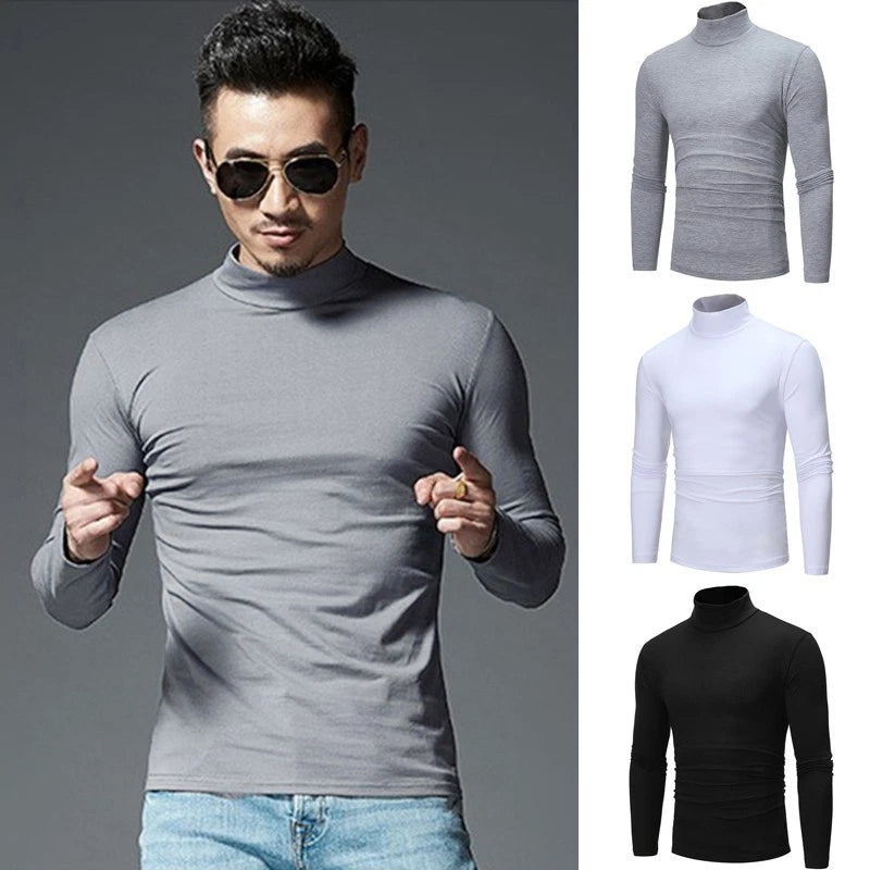 Stylish and Comfortable Men's Turtleneck Long Sleeve Tops in Solid Colors