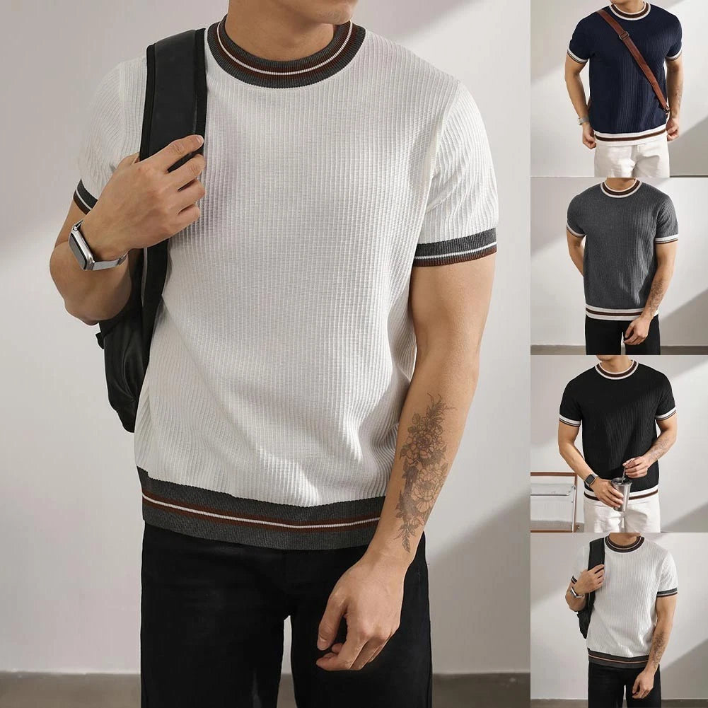 Men's Polyester Spandex Knitted Top Short Sleeve Slim Fit O Neck Design