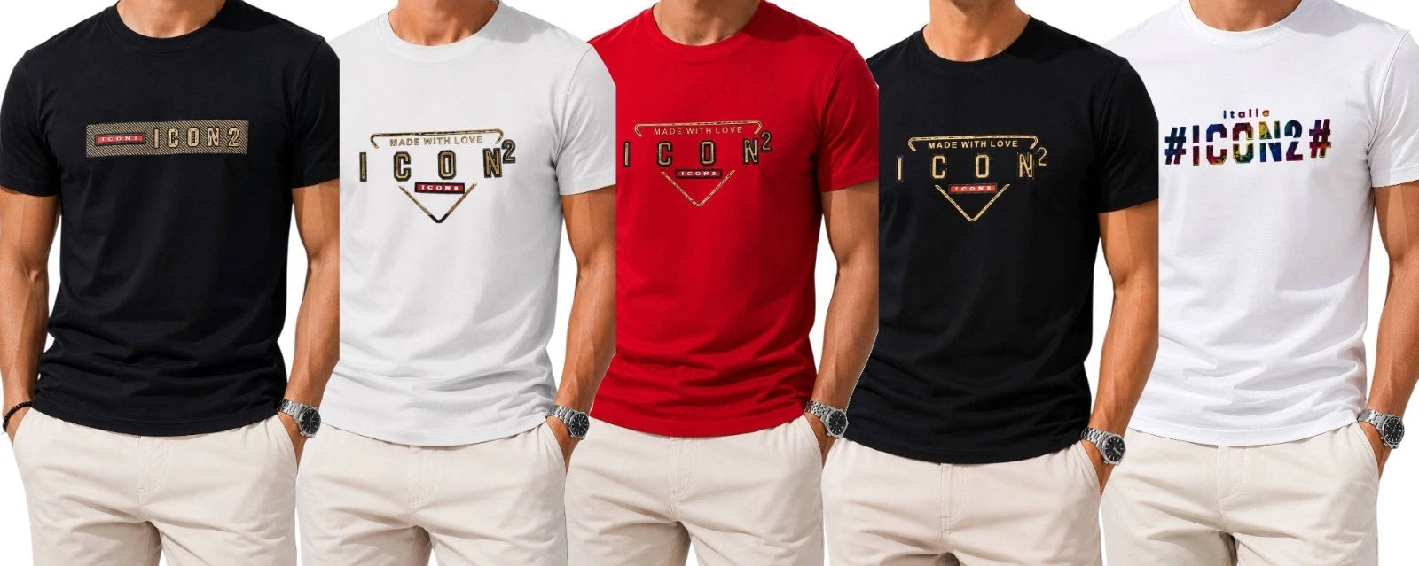 ICON2 Mens Slim Fit T-Shirt Designer Stretch Cotton Tee Casual Crew Neck XS-XL
