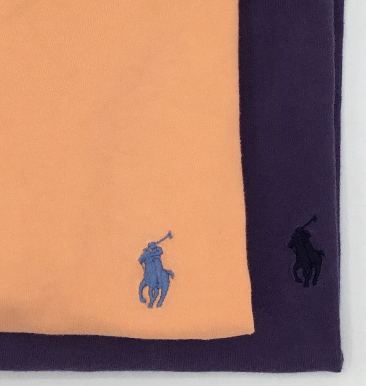 2 Ralph Lauren Polo Men’s Deep Purple/Orange V Neck Shirts, Size Medium