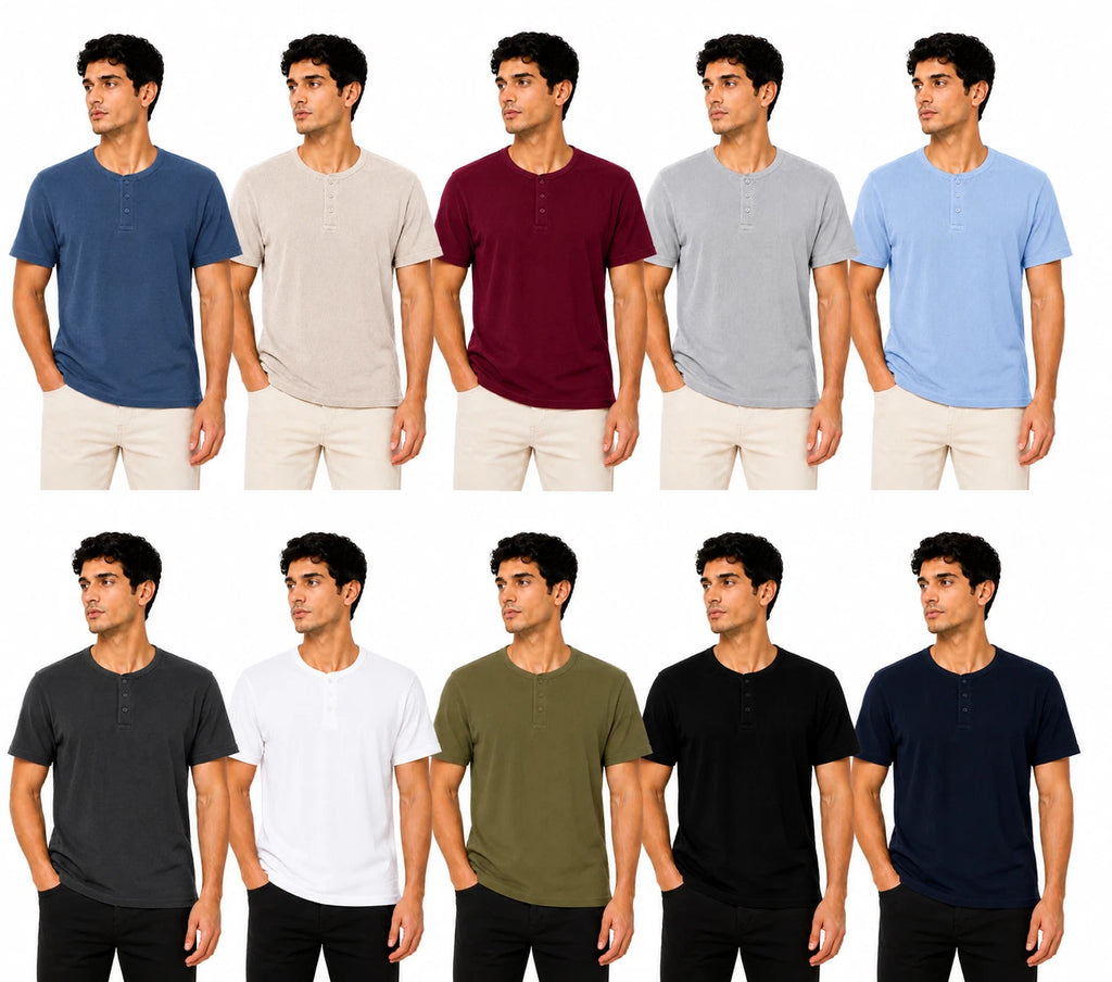 UrbanFit Men's Henley T-Shirt Short Sleeve Waffle Knit for Summer - M-3XL