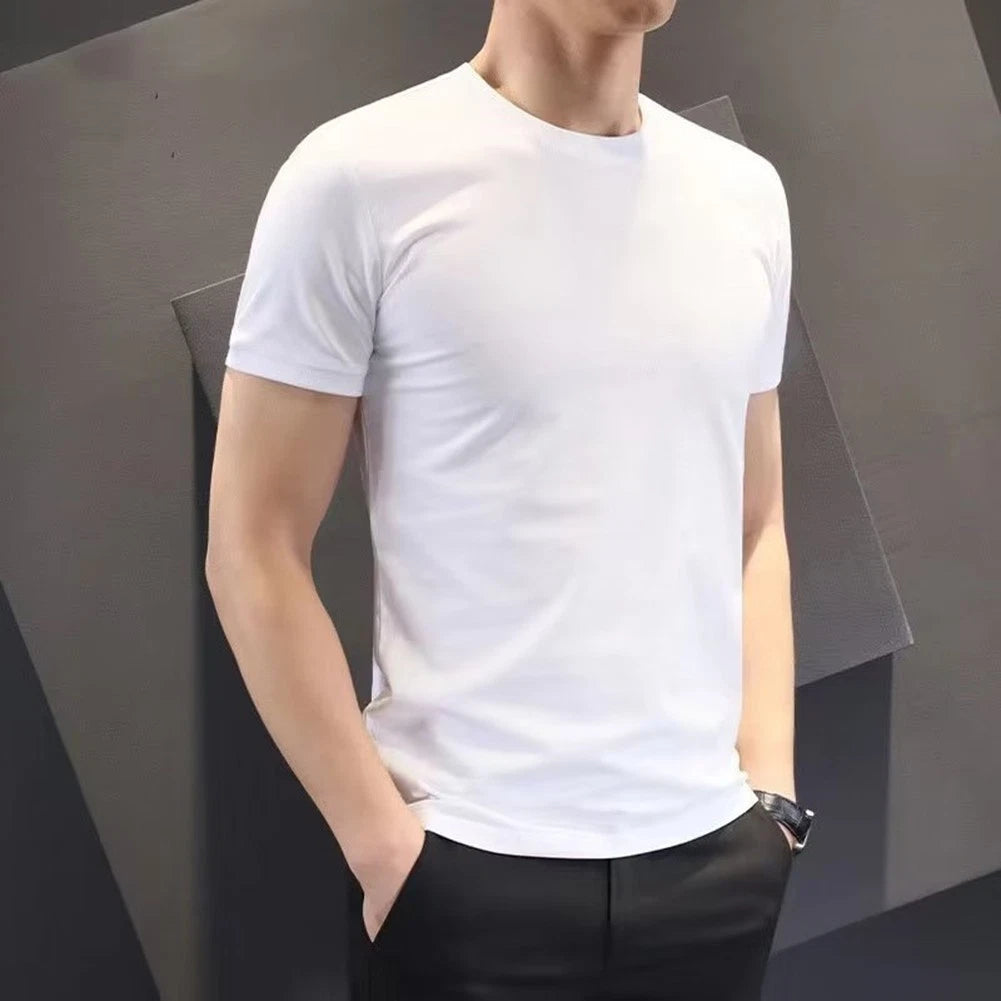Fashionable Men's Bottoming Pullover Solid Color Short sleeved Round Neck Tees