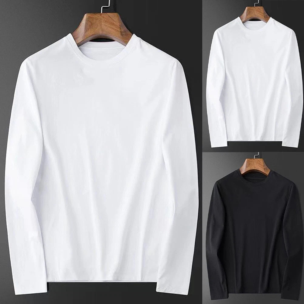 Men's Relaxed Fit Long Sleeve Tee Round Neck Solid Color Daily Wear Top