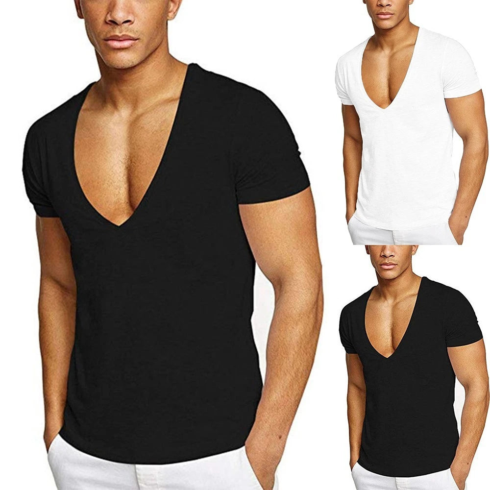 Male T-Shirt V-neck Tee Shirt Athletics Breathable Clothing Fashionable