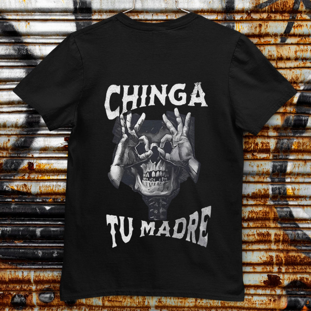 Skull Graphic Streetwear T-Shirt Bold Spanish Phrase Gothic Tee Back Print