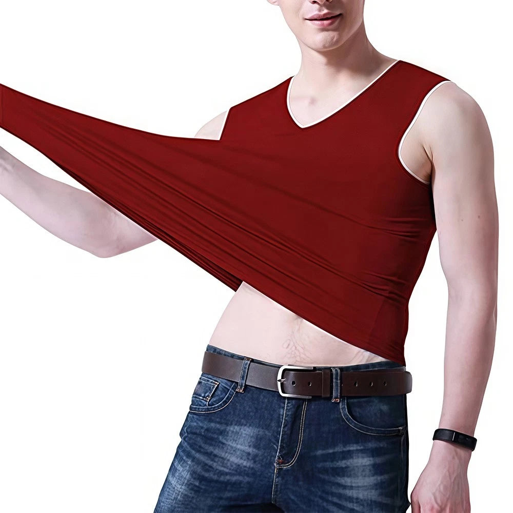 Mens Solid Color Ice Silk Vest Sleeveless V Neck Casual For Vacation Use