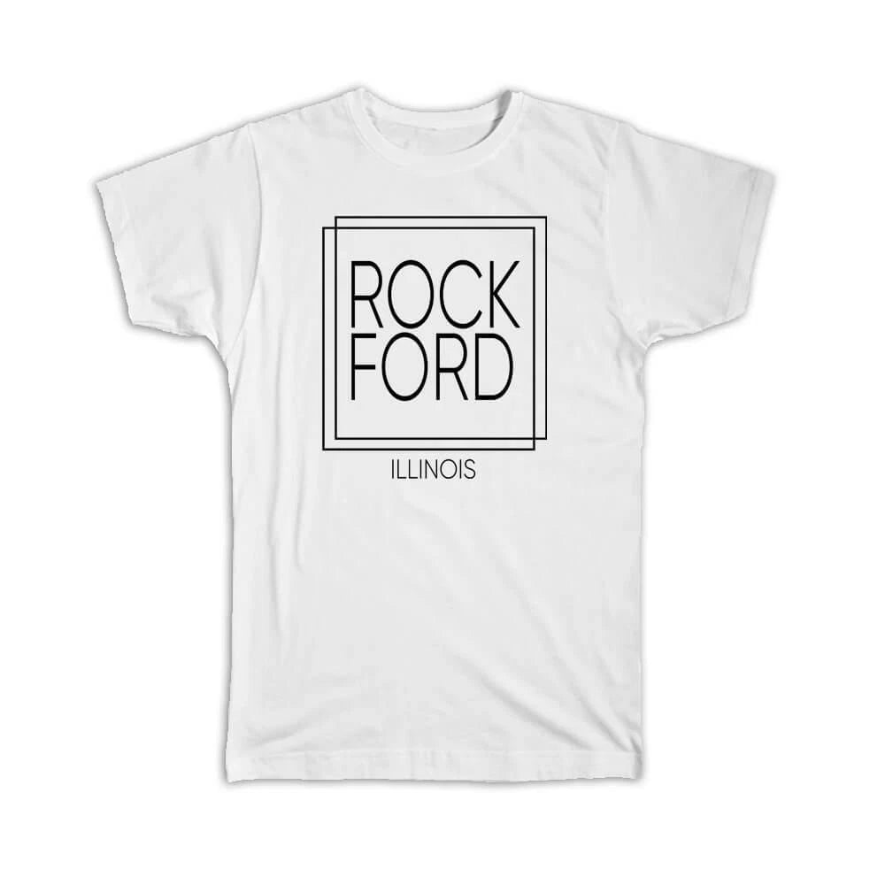 Gift T-Shirt : ROCKFORD Illinois Square Modern Minimalist Font