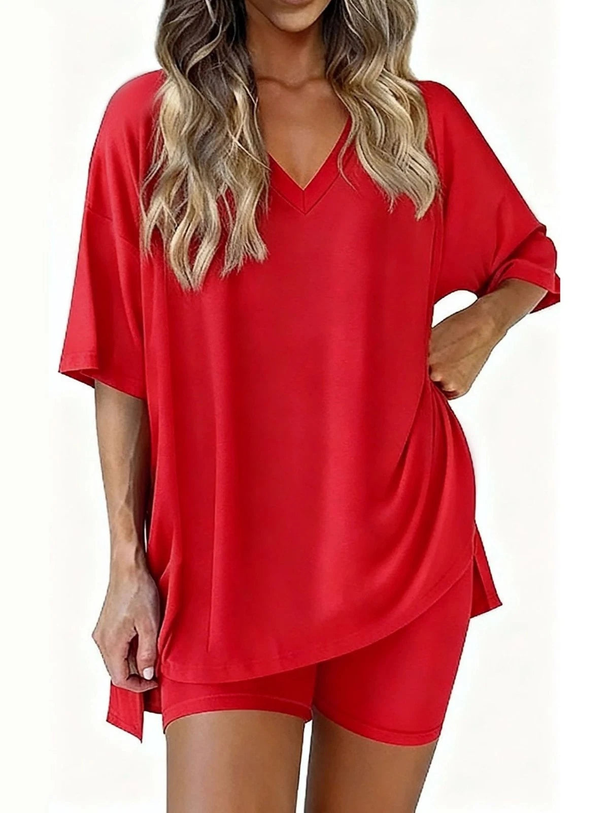 Comfortable And Stylish Womens Casual V-neck Loose-fit T-shirt And...