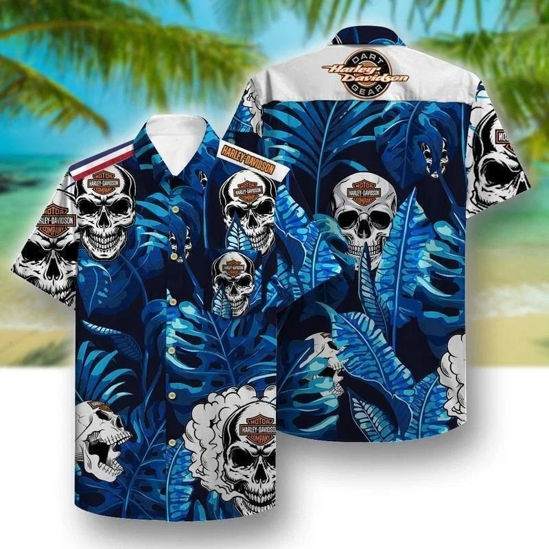 Harly David$on Hawaiian Shirt Skull 3D AOP Hawaiian Shirt For Fans S-5XL