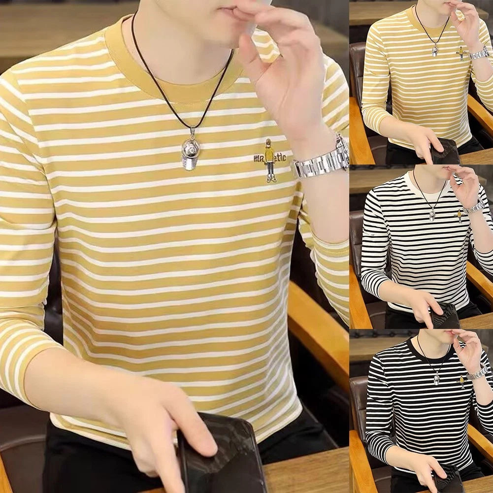 Korean Stripe Tee Casual Daily Wear Korean Style Skinny Fit Base Layer