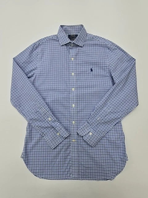 Polo Ralph Lauren Men Blue White Gingham Slim Fit Shirt Size Slim EUC