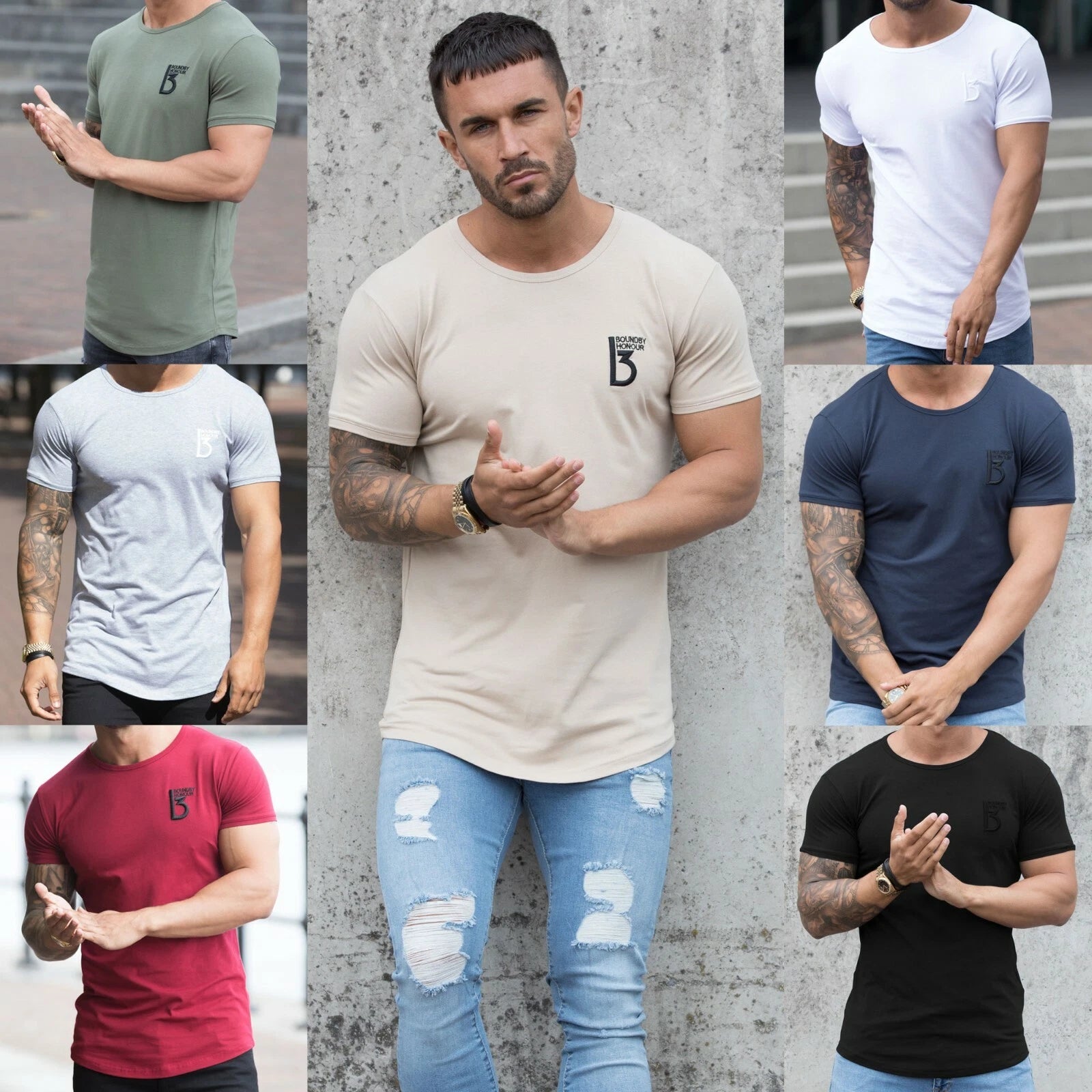 Bra Designer Mens Slim Fit Muscle T-Shirt Fitness Plain Curved Hem
