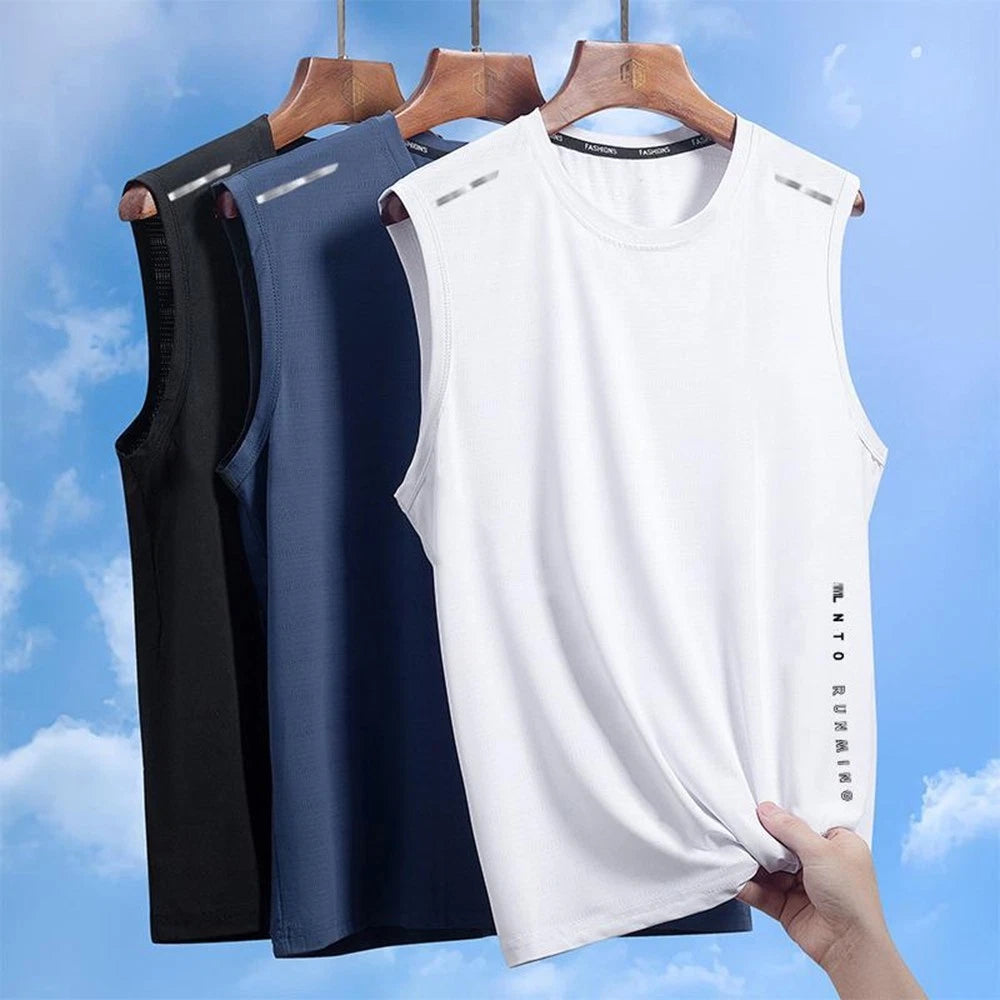 Fashionable Men Sleeveless Vest Quick Drying Tee Polyester Quick Drying