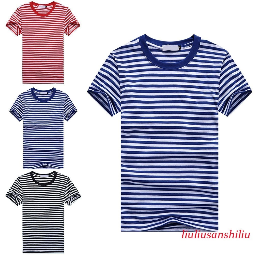 Stylish Men's Blue and White Striped Tshirt with Short Sleeves for Sports
