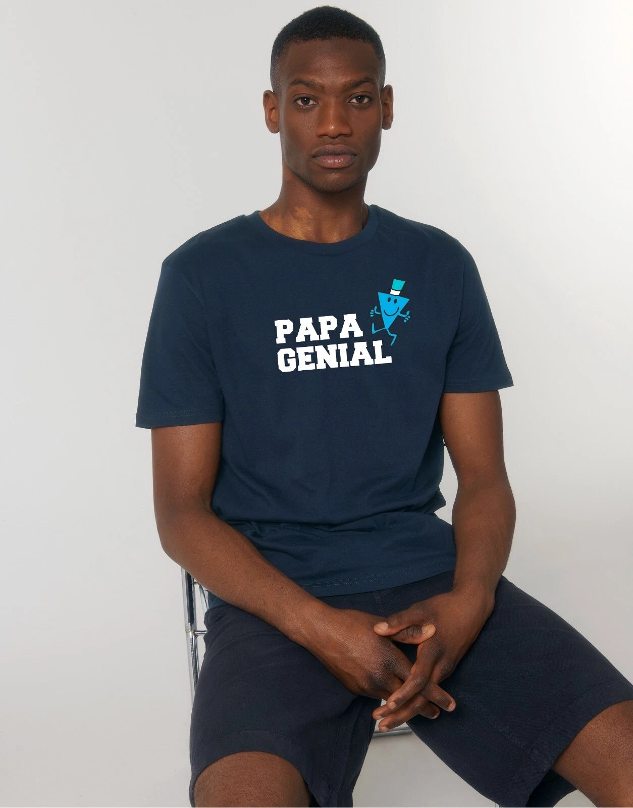 T-Shirt Men's Short Sleeve Papa Awesome Color Navy Blue