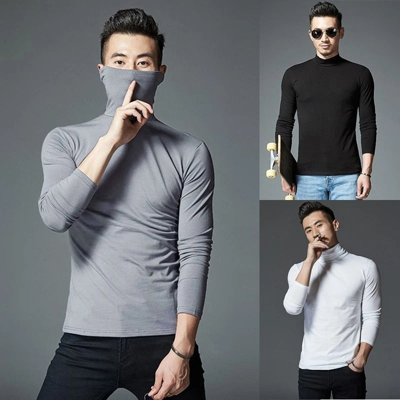 Fashionable and Sleek Men's Casual Turtleneck Long Sleeve Pullover T Shirt