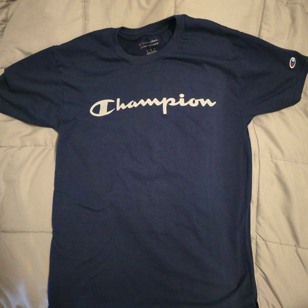 Champion Mens Blue Graphic Logo T Shirt Size Small