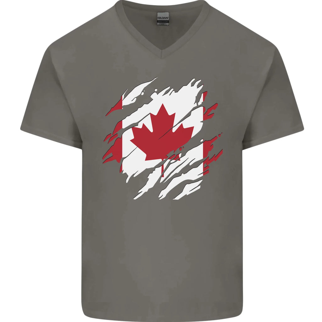 Torn Canada Flag Canadian Day Football Mens V-Neck Cotton T-Shirt