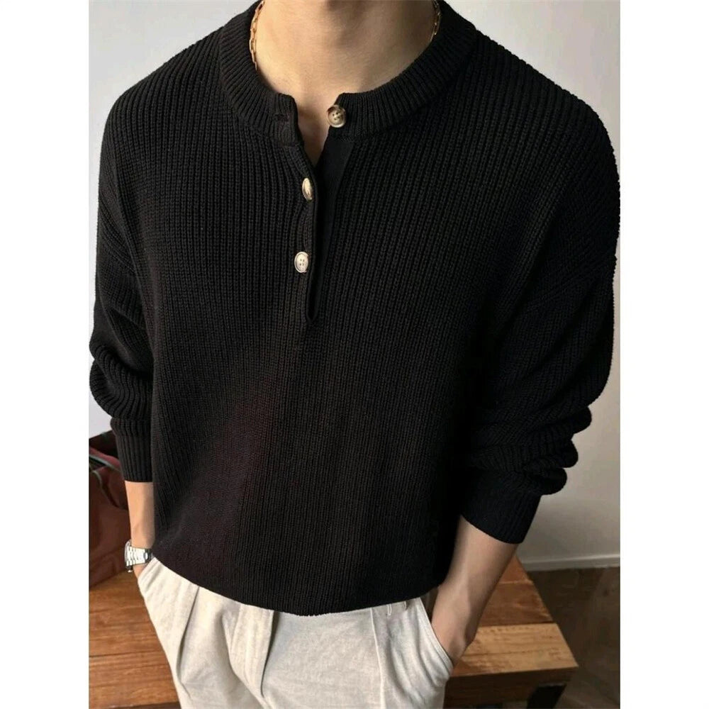 Men's Knitted Long Sleeve Slim Fit Polo Shirts Casual Athletic Shirt Sweatshirt
