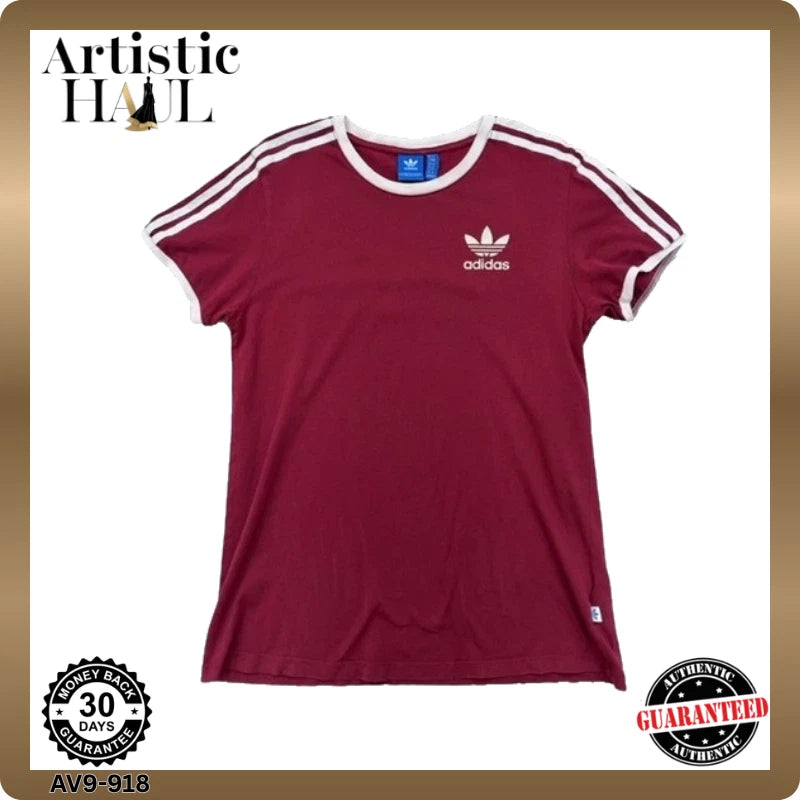 Adidas Originals 3 Stripes Burgundy Slim T-Shirt UK 8 US Cotton Men's