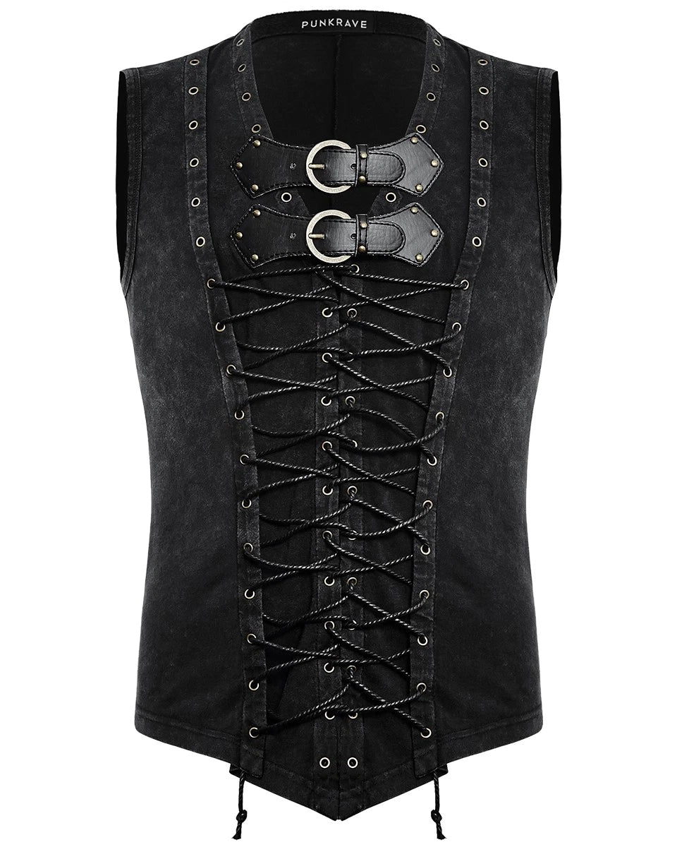 Punk Rave Mens Dieselpunk Tank Top Vest Black Goth Punk Sleeveless T Shirt