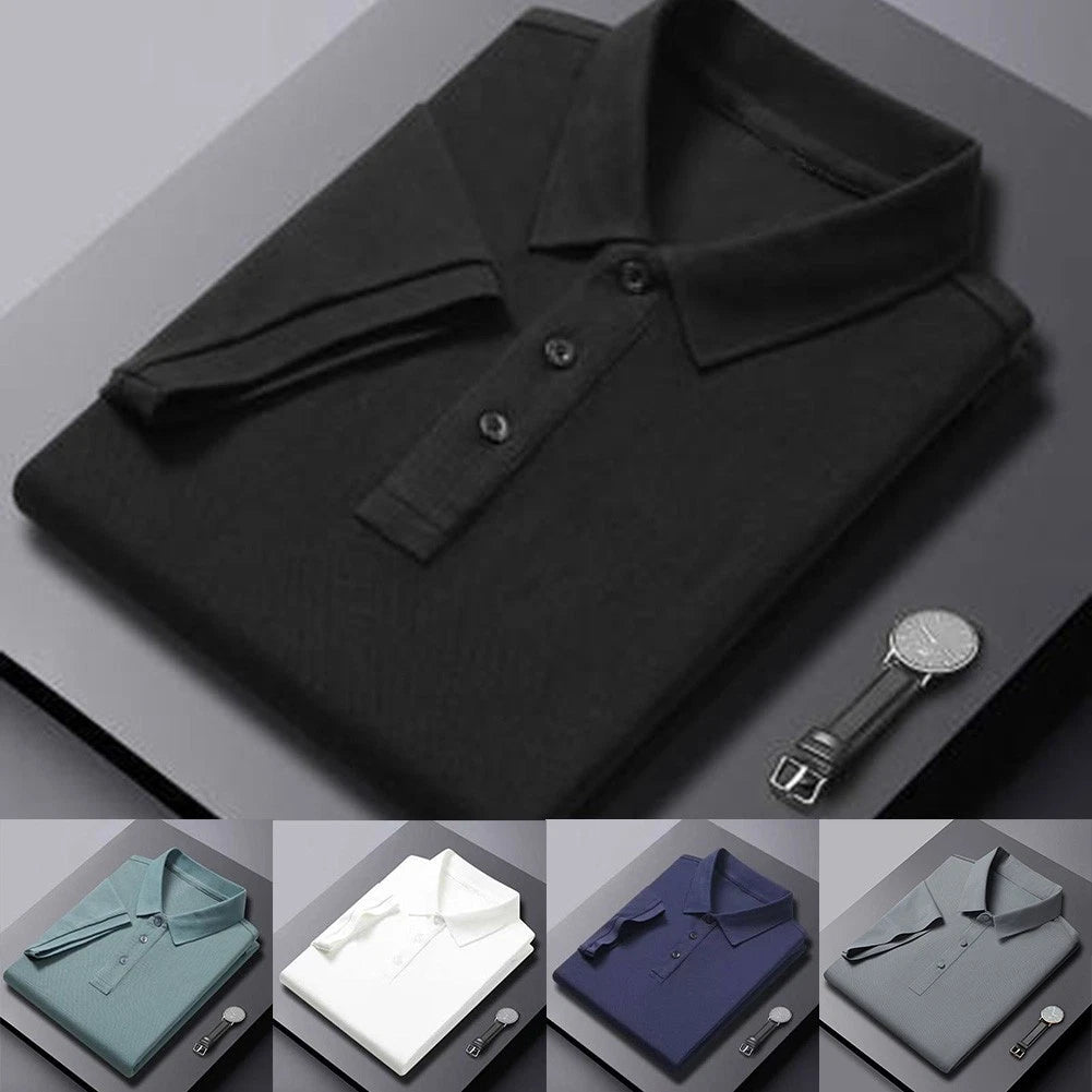 Men Slim Fit Short Sleeve T Shirt Turn Down Collar Lapel Neck Business Casual