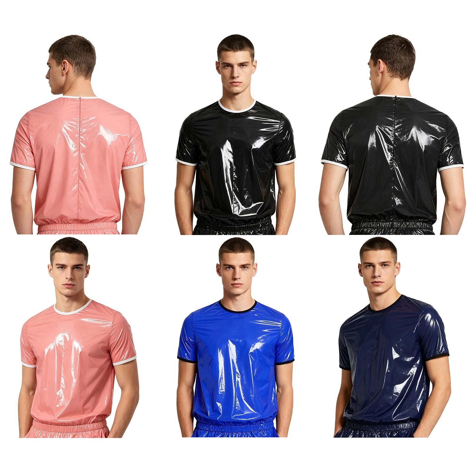 Men Tops Back Invisible Zipper T-shirt Daily Wear Top Short Sleeve Trim Casual