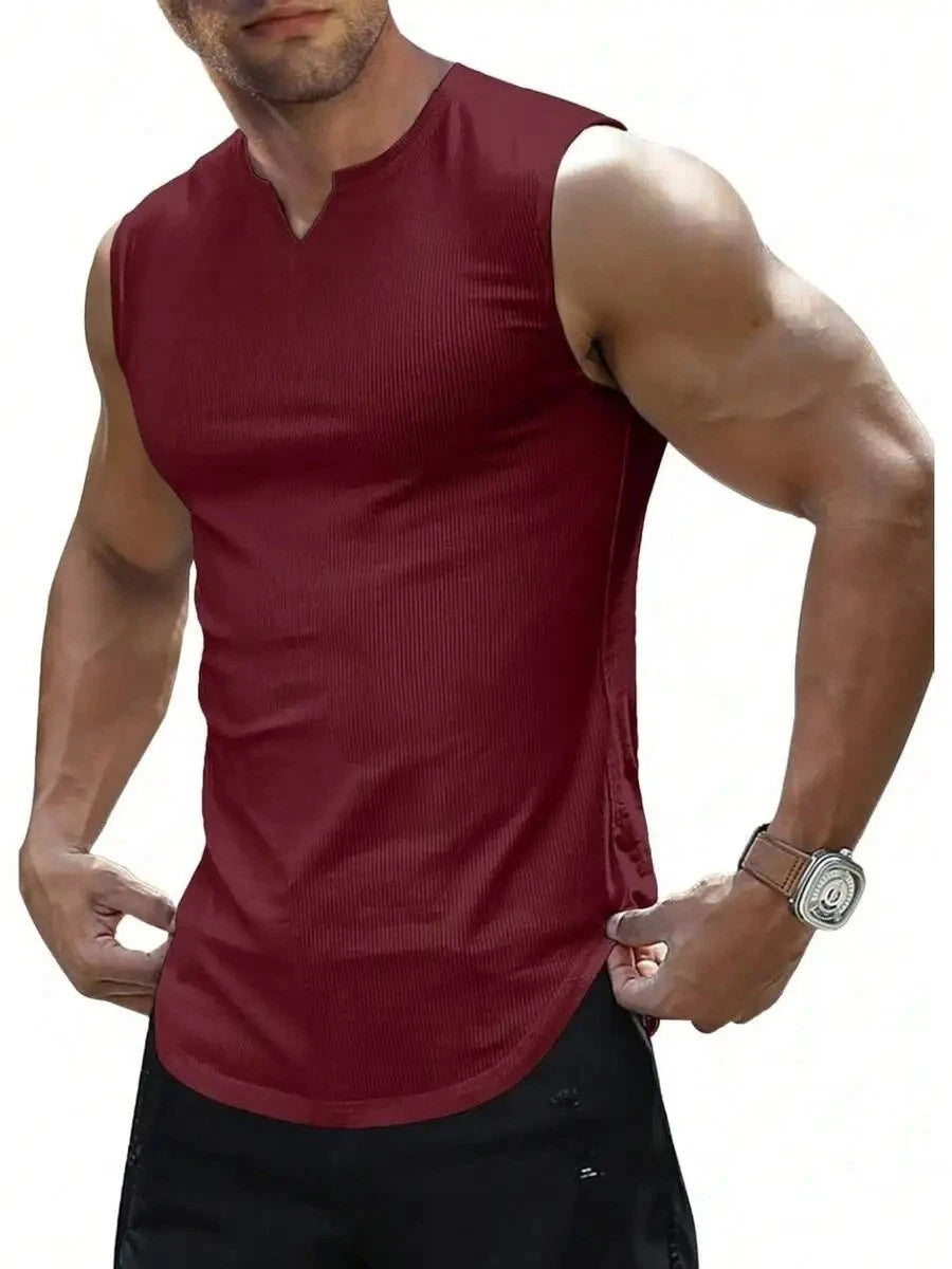 Men's Slim Knitted Fit Ribbed Tank Top Sleeveless V-Neck Shirt Athletic Gym Tee