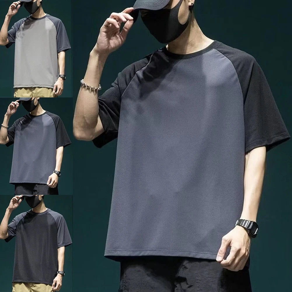 Men's Lightweight Casual T Shirt with Stylish Patchwork Design for Summer
