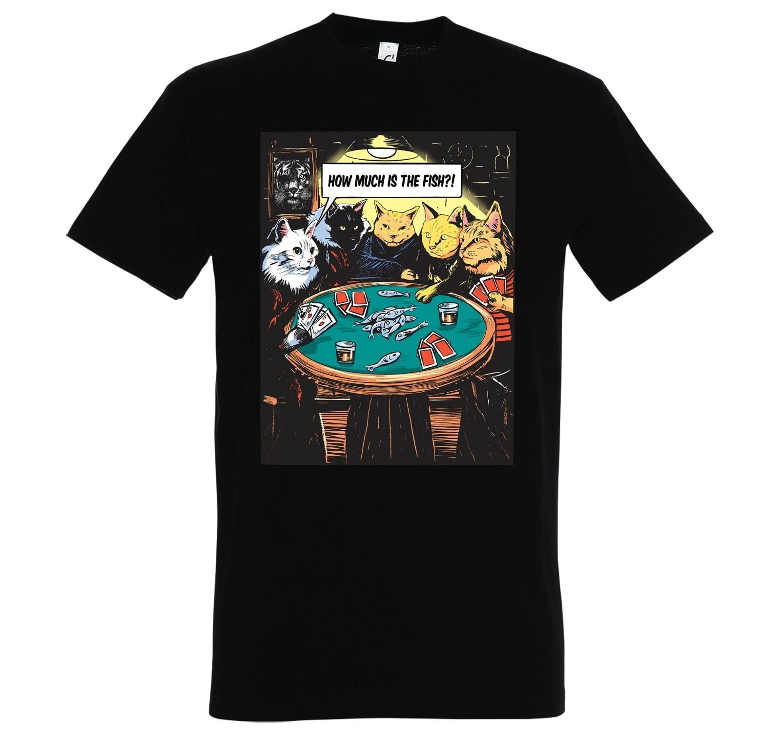 Mens T-Shirt HOW MUCH IS FISH Cat Poker Saying Men Casino Gambling Fun