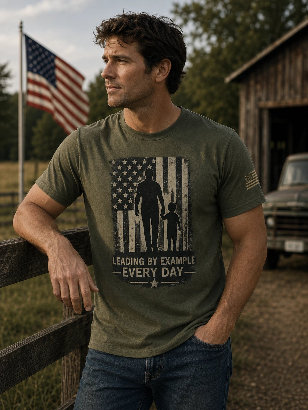 Dad Shirt, American Flag on Sleeve, Father's Day Shirt, July 4th Shirt, Dad Son