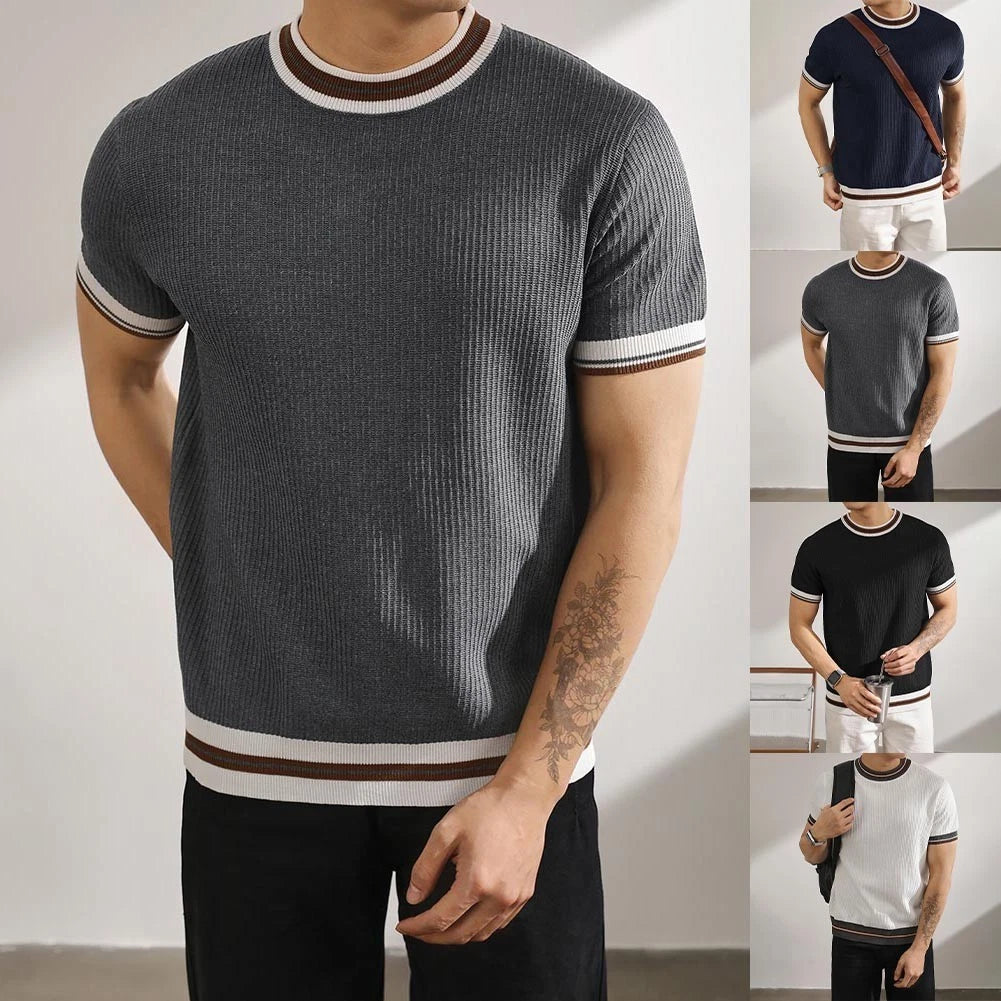 Men's Knitted Short Sleeve Top Slim Fit O Neck Casual Daily Wear Spring