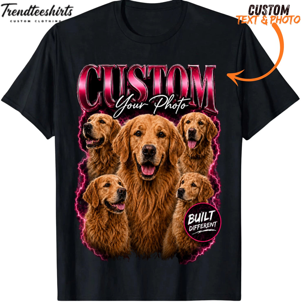 Custom Dog Cat Photo Text T-Shirt Personalized Birthday Date Pet Gift
