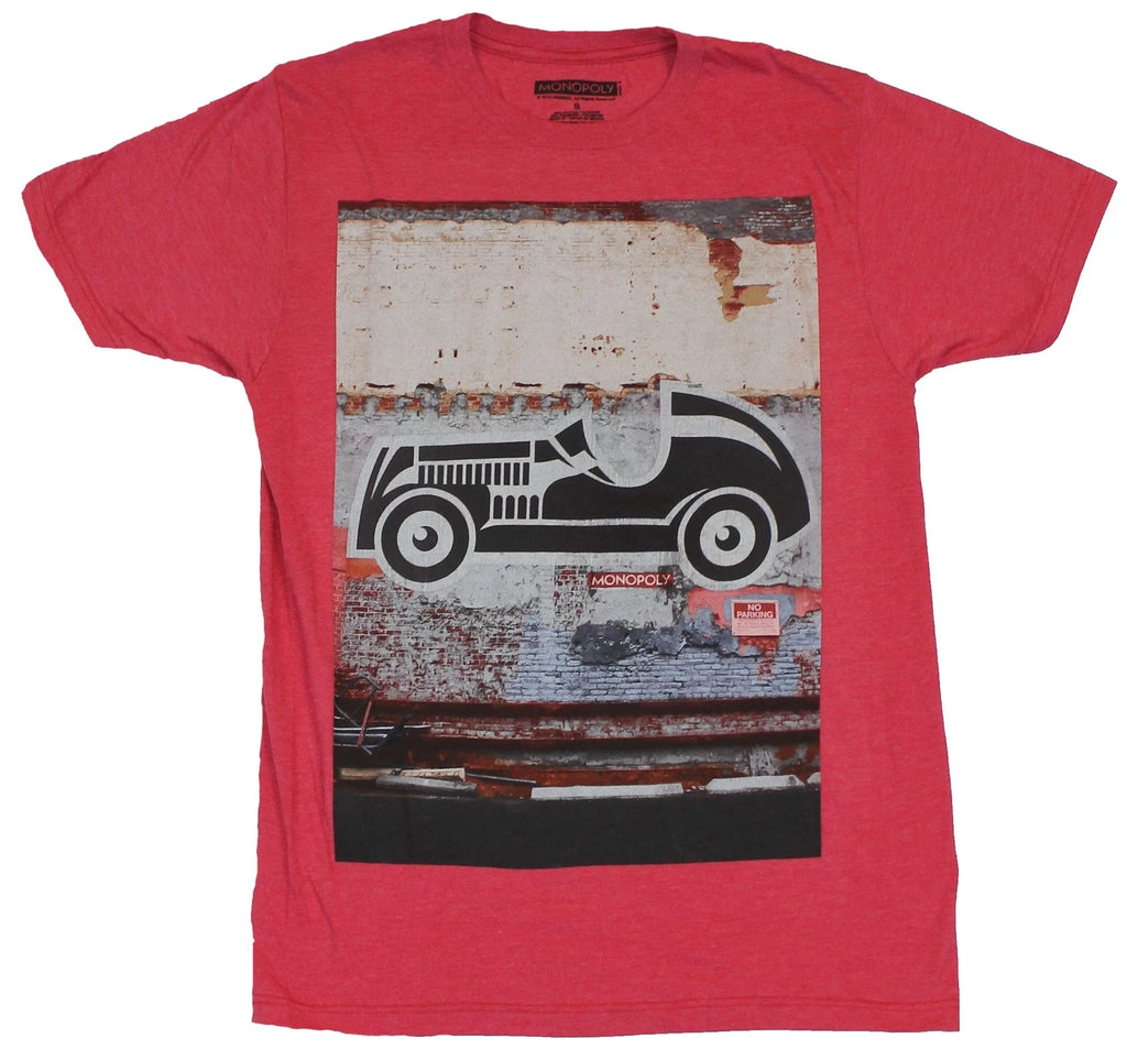 Monopoly Adult New T-Shirt  - Car Game Piece Graffiti on Distressed Wall Pic
