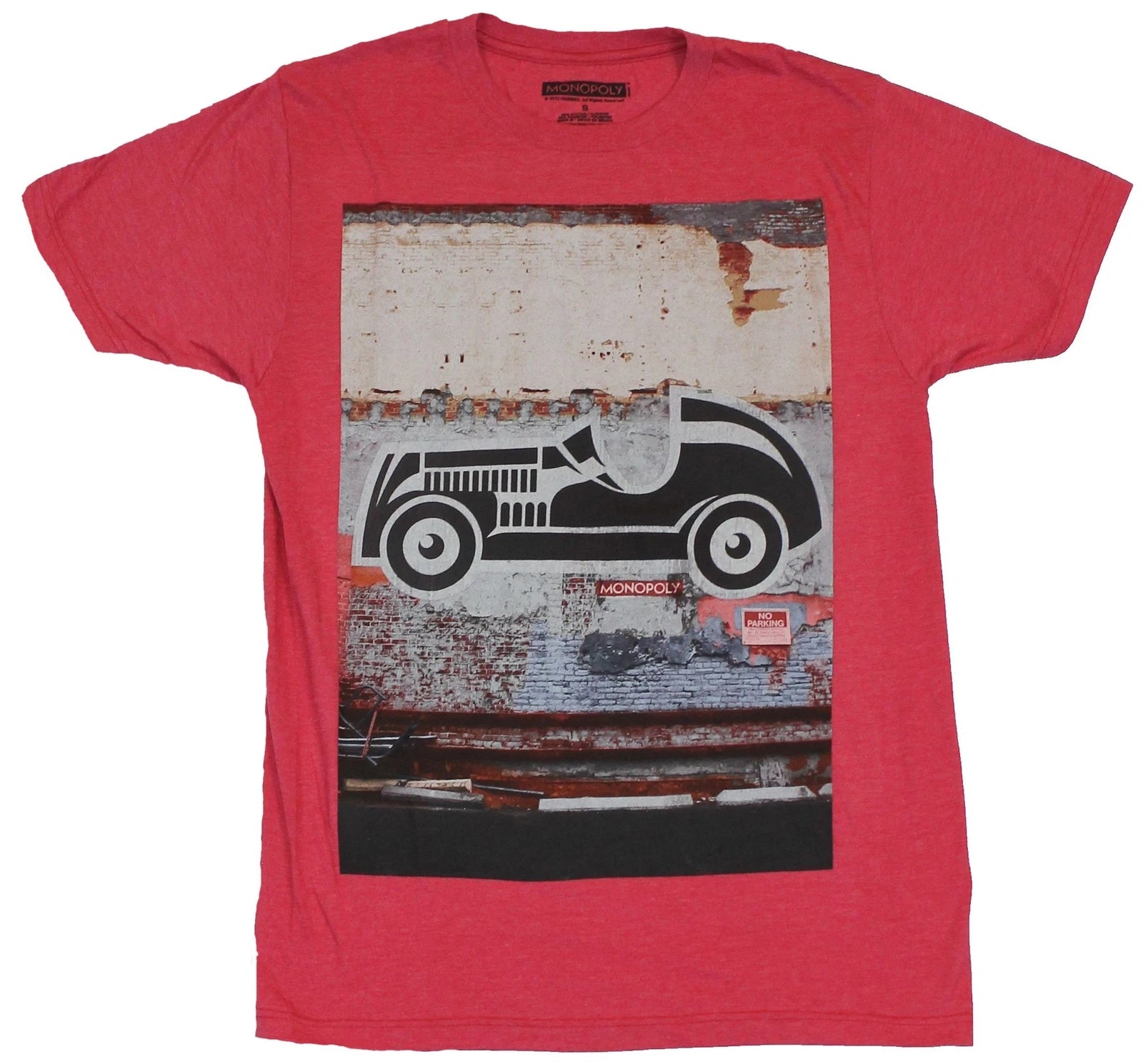 Monopoly Adult New T-Shirt  - Car Game Piece Graffiti on Distressed Wall Pic